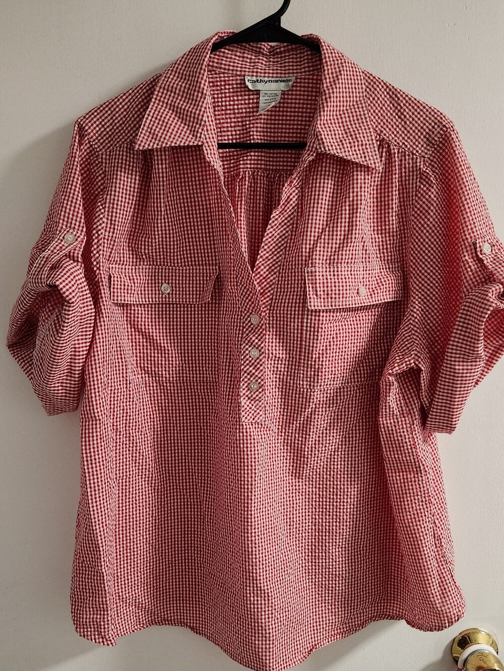 Cathy Daniels Red and White Gingham Top, Size 1X